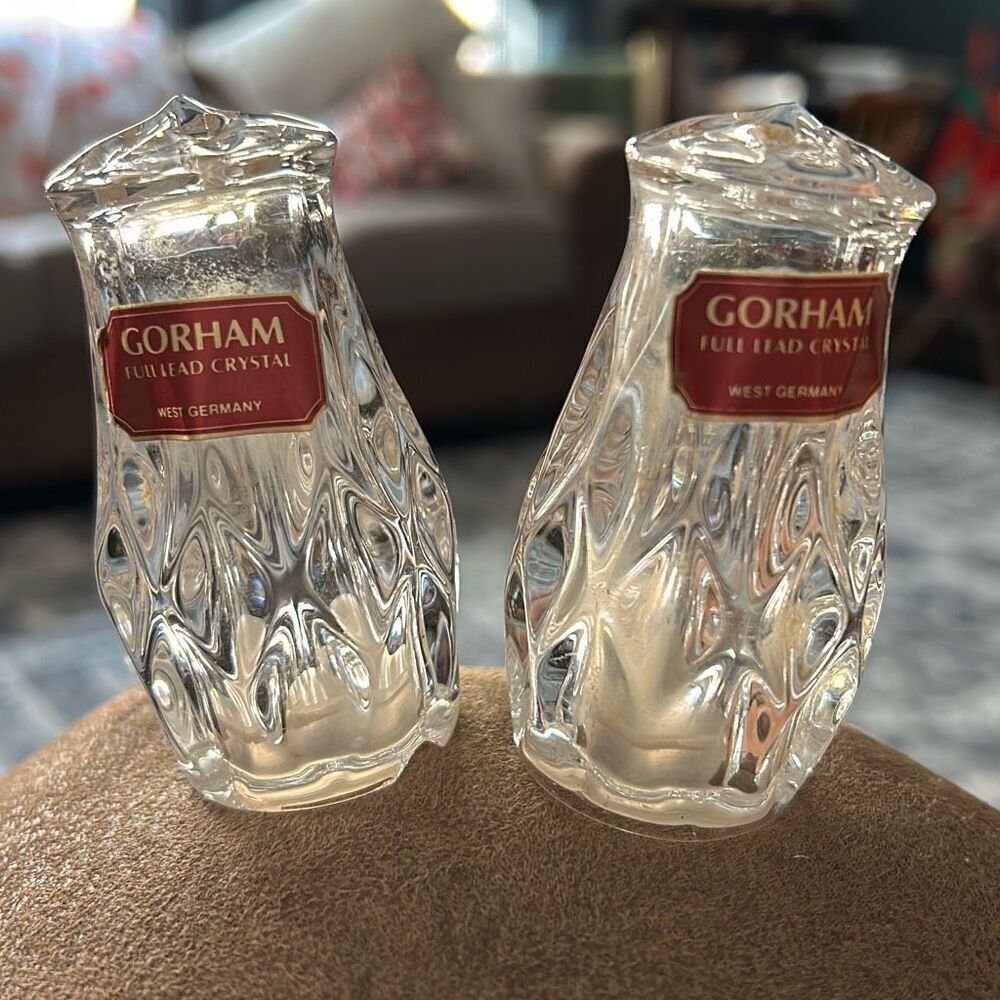Vintage Gorham Lead Crystal Salt & Pepper Shakers – West Germany‎ – Label